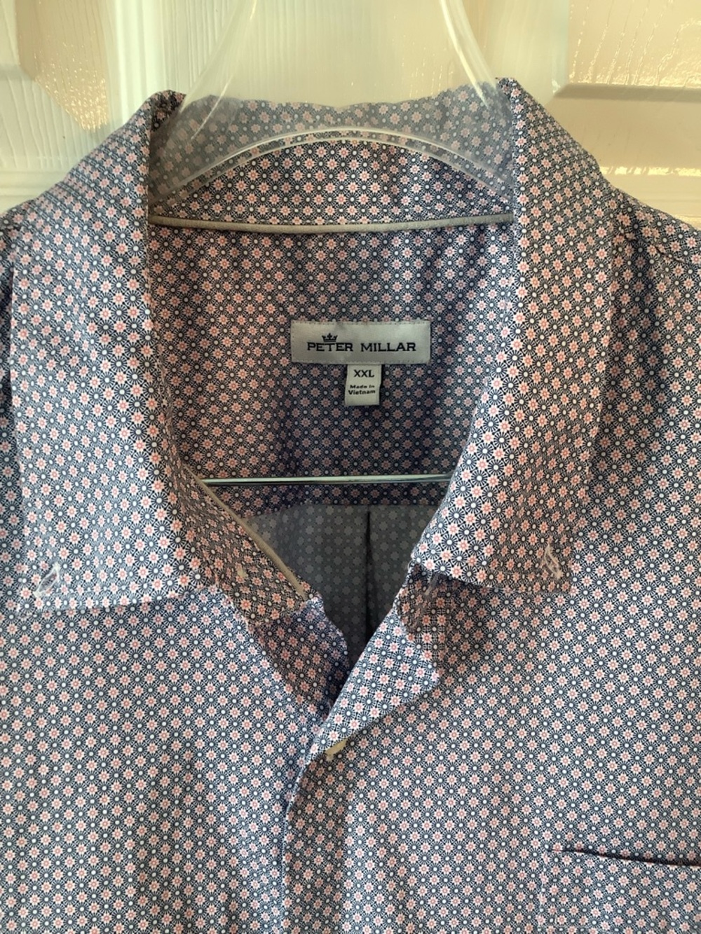 Peter Millar Men's Pink and Blue Micro Floral Button-Down Shirt